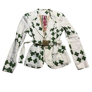 💚 L.A.M.B. by Gwen Stefani Linen Belted Blazer 8 🌿 Clover Print Designer Chic 💚